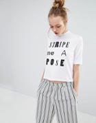 Monki Stripe Me A Pose High Neck Crop T-shirt - White Stripe A Pose