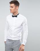 Asos Skinny Fit Sateen Shirt With Double Cuff And Wing Collar - White