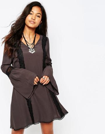 Japonica Lace Detail Skater Dress - Gray