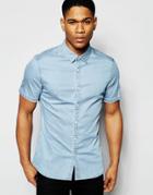 Asos Skinny Denim Shirt In Bleach Wash With Short Sleeves - Bleach