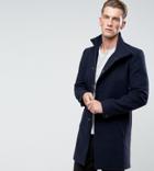 Only & Sons Funnel Neck Overcoat - Navy