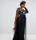 Maya Plus Floral Embellished Long Sleeve Maxi Dress In Black - Black