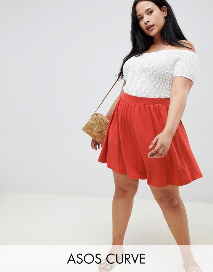 Asos Design Curve Mini Skater Skirt - Brown