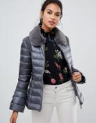 Ted Baker Yelta Faux Fur Collar Down Jacket - Gray