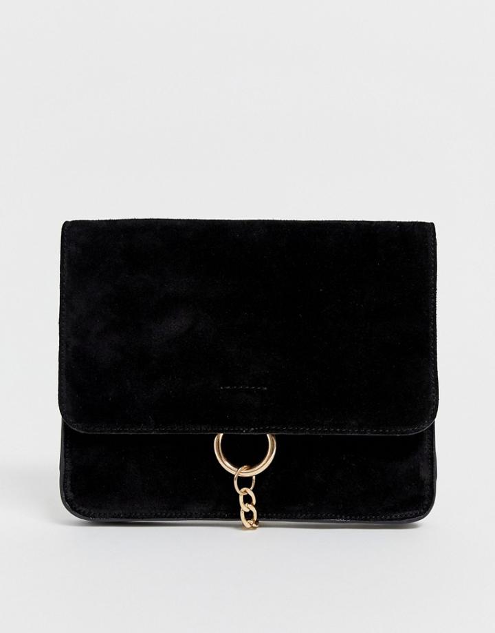Urbancode Real Suede Cross Body With Chain Detail-black