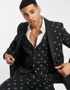 Bolongaro Trevor Skinny Fit All Over Bee Embroidered Suit Jacket-black