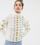 Oneon Exclusive Hand Knitted Multicoloured Pom Pom Sweater-cream