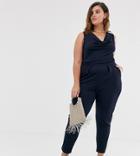 Outrageous Fortune Plus Cowl Front Jumpsuit In Navy - Cream