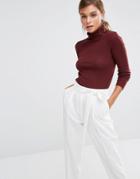 New Look Rib Roll Neck Top - Red