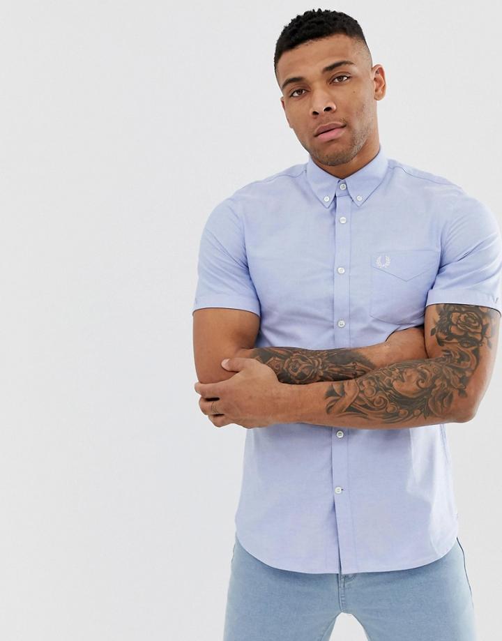 Fred Perry Short Sleeve Oxford Shirt In Light Blue