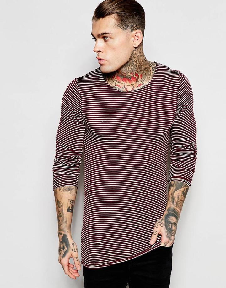 Asos Extreme Muscle Stripe Long Sleeve T-shirt With Raw Edge