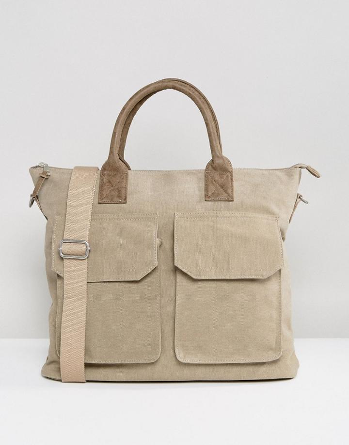 New Look Twill Tote Bag In Khaki - Green