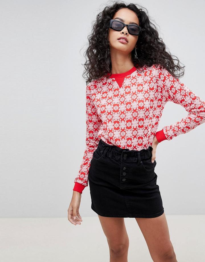 Qed London Floral Print Sweater - Red