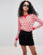 Qed London Floral Print Sweater - Red