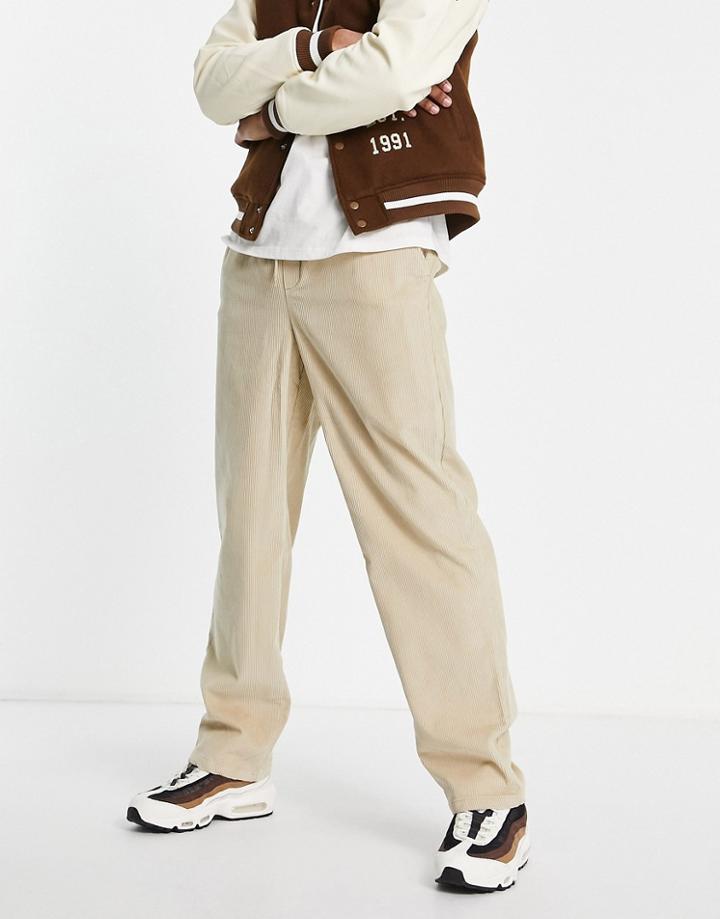 Asos Design Baggy Pants In Beige Cord-neutral