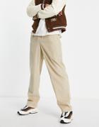 Asos Design Baggy Pants In Beige Cord-neutral