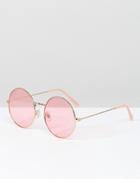 South Beach Rose Gold Round Glasses With Pink Tinted Lens - Pink