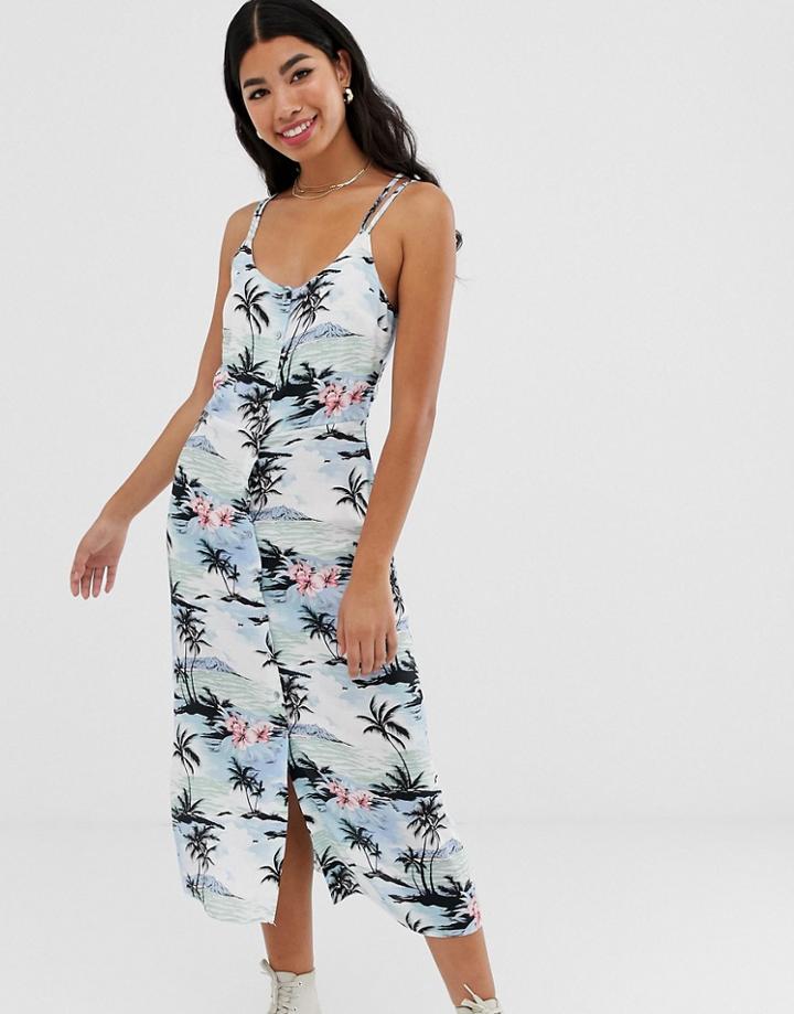 Nobody's Child Button Front Cami Midi Dress In Hawaiian Print-blue
