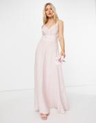Asos Design Bridesmaid Pleated Cami Maxi Dress With Satin Trim Waist Detail-pink