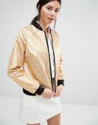 Helene Berman Bomber Jacket With Gold Metallic Zebra Stripes