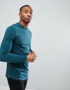 Asos Muscle Longline Sweatshirt With Side Zips & Curved Hem In Teal-green