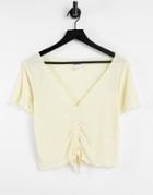 Monki Tonja Recycled Rouched Front Jersey Top In Yellow