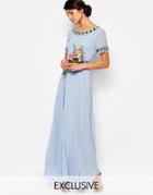 Maya Deep Back Maxi Dress With Full Skirt And Embellishment - Cashmere Blue