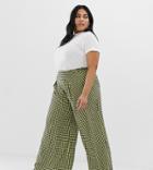 Glamorous Curve Wide Leg Pants In Gingham-navy