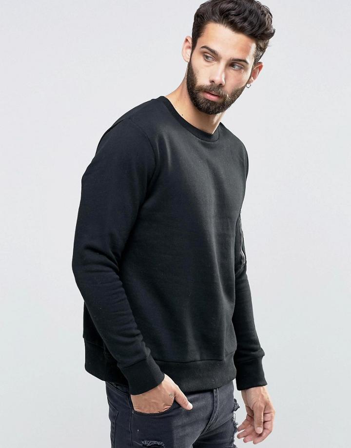 Brave Soul Crew Neck Military Sweater - Black