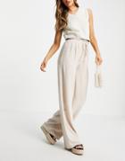 Pull & Bear Drawstring Linen Pants In Ecru-white
