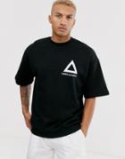 Asos Design Short Sleeve Oversized Sweatshirt In Black With Triangle Print