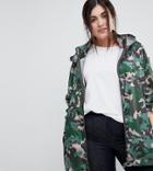 Asos Design Curve Rain Jacket With Fanny Pack In Camo Print - Multi