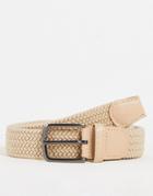 French Connection Woven Belt In Stone-neutral