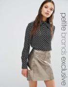 Fashion Union Petite Drew Tie Neck Blouse In Polka Print - Black