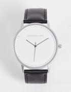 Christian Lars Mens Minimal Watch With Leather Strap In Black-silver