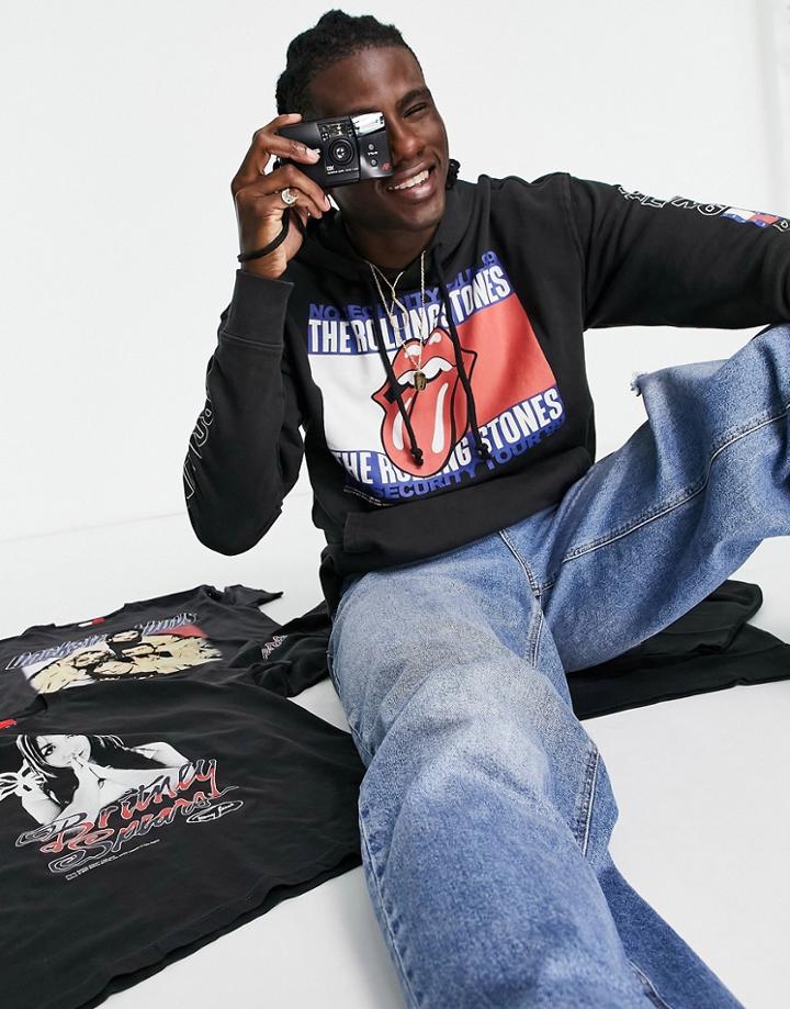 Tommy Jeans X Rolling Stones Back Print Hoodie In Black