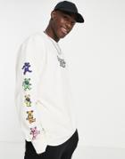 Topman Long Sleeve Oversized Fit T-shirt With Grateful Dead Print In Ecru-white