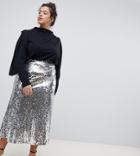 Neon Rose Plus Midi Skirt In Sequin - Silver