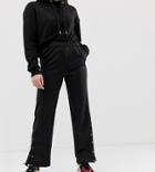 Noisy May Petite Wide Leg Track Pant With Concealed Popper Detail-black