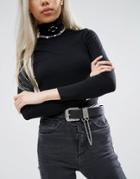 Asos Leather Western Drop Chain Waist And Hip Belt - Black