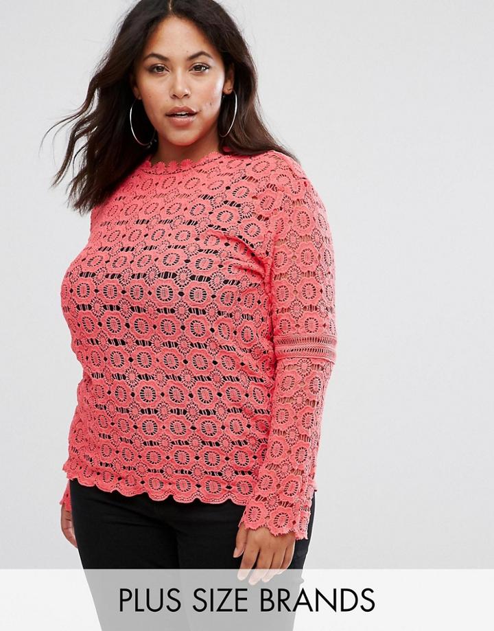 Club L Plus Crochet Lace Top - Red