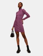 Topshop Long Sleeve Ruffle Mini Dress In Purple