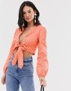 Glamorous Plunge Wrap Top In Ditsy Floral-pink