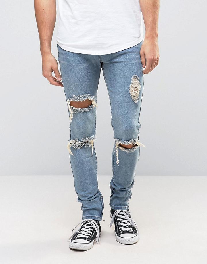 Liquor & Poker Skinny Jeans Ripped Ankle Zip - Blue