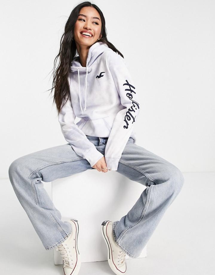 Hollister Logo Sleeve Tie-dye Hoodie In Lilac-blue