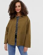 Asos Design Utility Washed Cotton Jacket - Green