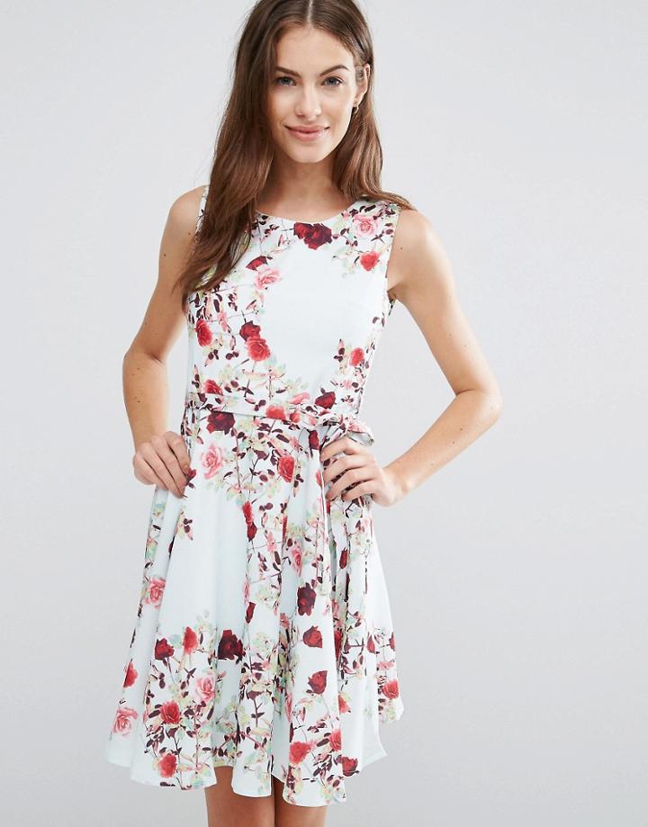 Yumi Floral Skater Dress - White