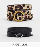 Asos Design Curve 2 Pack Leopard Print Hip & Waist Jean Belt - Multi