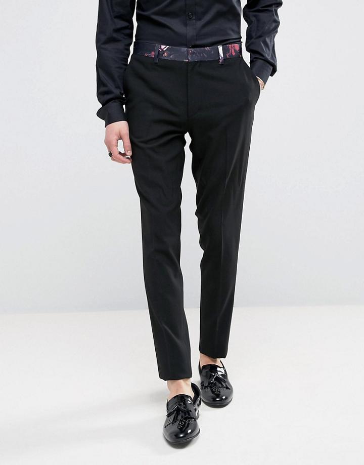 Asos Super Skinny Tuxedo Suit Pants In Black With Floral Print Contrast - Black