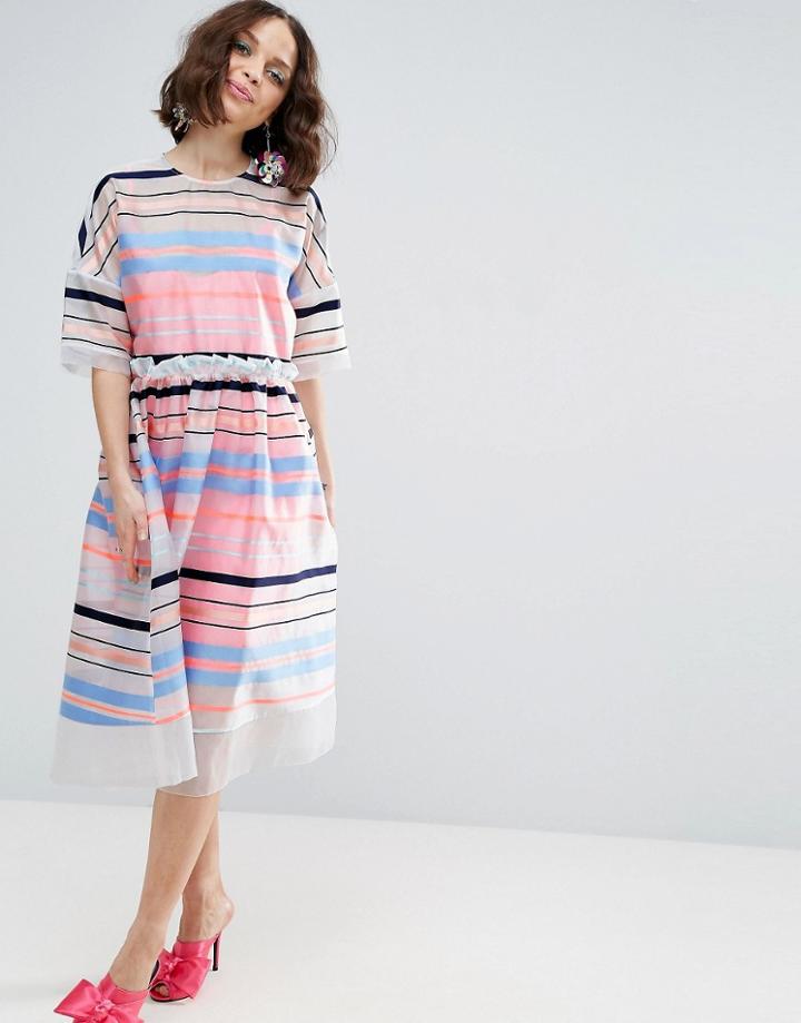 Asos Salon Fluro Stripe Smock Dress - Multi